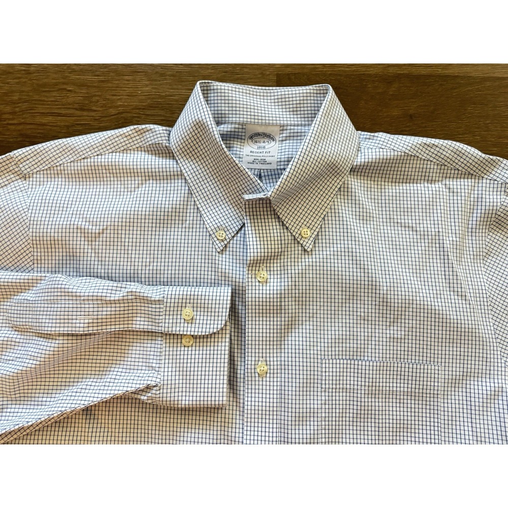 Brooks Brothers Regent Non-Iron Blue White Check‎ Button Up Dress Shirt 16 4/5